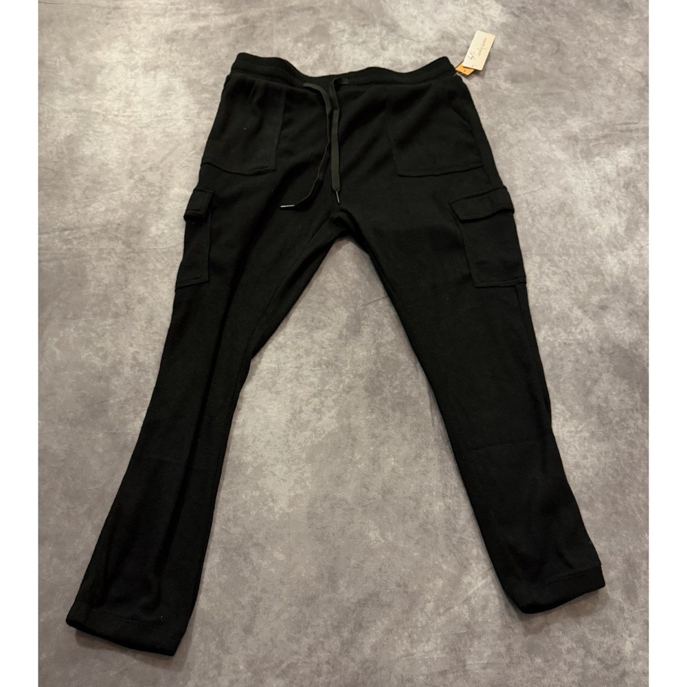 Nanette Lepore Play Black Fleece Cargo Jogger Pants Drawstring Pockets L